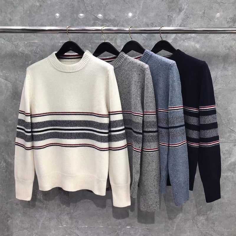 Tb Tom Winter New Bird'S Eye Knitted Crewneck Cashmere Blended Long-Sleeved Shirt For Men And Women Casual Fashion All-Match - Image 2
