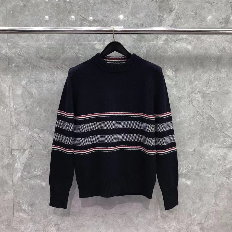 Tb Tom Winter New Bird'S Eye Knitted Crewneck Cashmere Blended Long-Sleeved Shirt For Men And Women Casual Fashion All-Match - Image 1