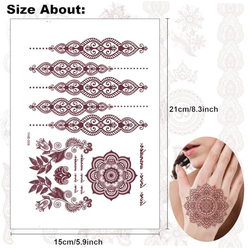 Ahamo 12 Premium Henna Tattoo Stickers for Women - Instant Mehendi Stickers Kit with 12 Unique Designs | Safe, Waterproof & Long-Lasting Mehndi Stickers for Hands, Festivals, Weddings (Brown) - Image 2