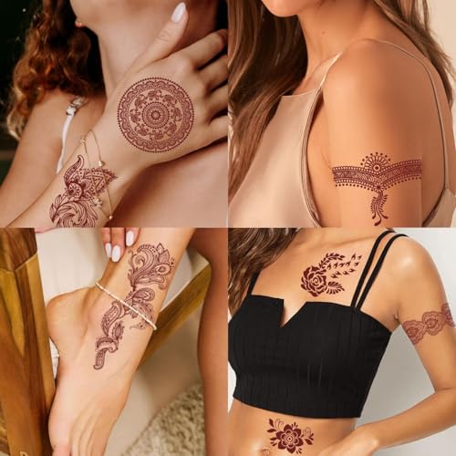 Ahamo 12 Premium Henna Tattoo Stickers for Women - Instant Mehendi Stickers Kit with 12 Unique Designs | Safe, Waterproof & Long-Lasting Mehndi Stickers for Hands, Festivals, Weddings (Brown) - Image 5