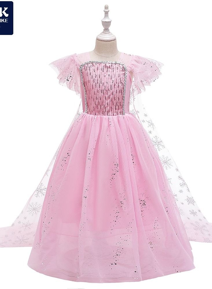 Loquat Princess Mesh Detailed Cap Sleeve Maxi Dress Pink - Image 1
