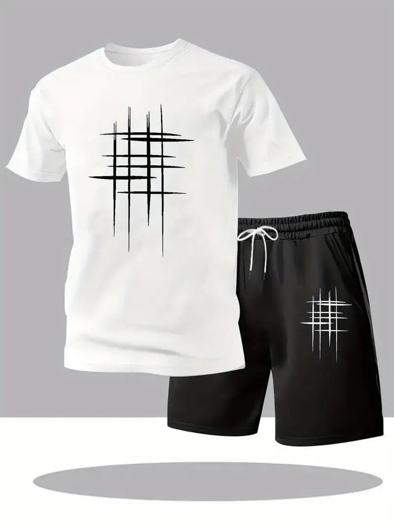 Men's 2-Piece Short Sleeve Shorts Set Summer Sports Casual Digital Print - Image 4