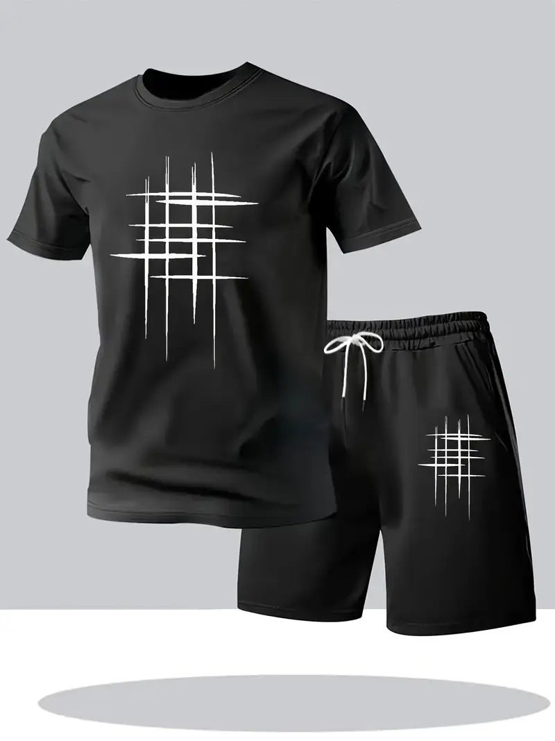 Men's 2-Piece Short Sleeve Shorts Set Summer Sports Casual Digital Print - Image 2