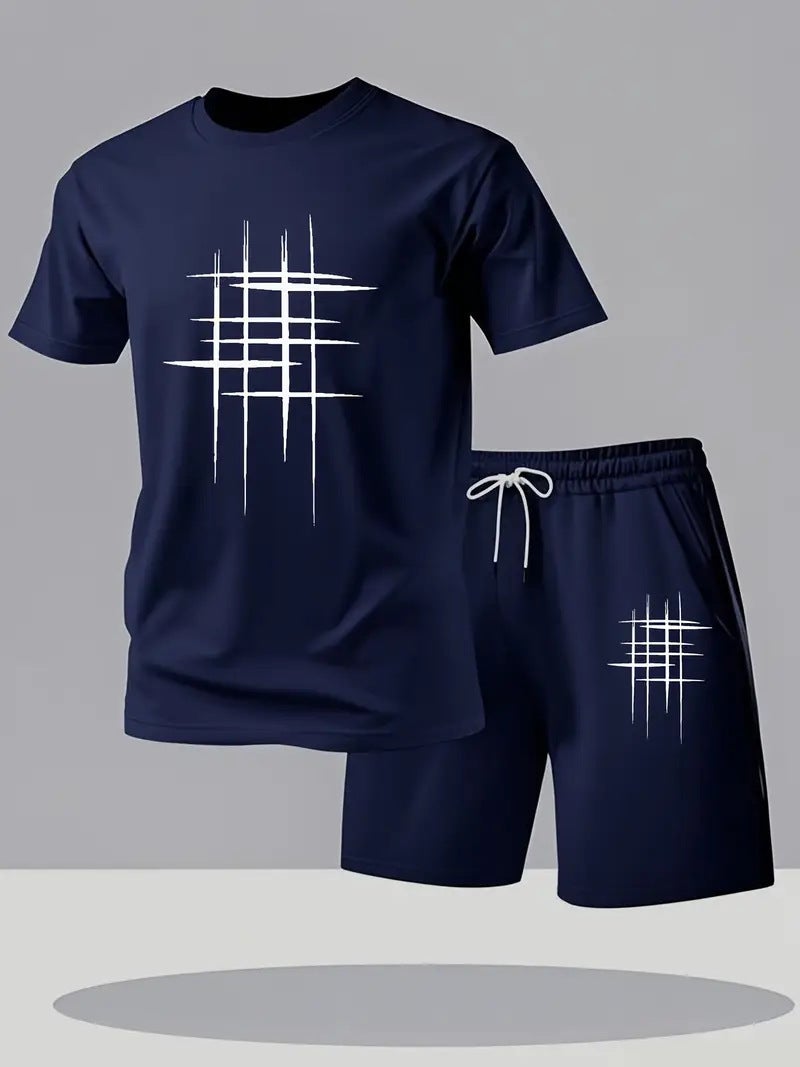 Men's 2-Piece Short Sleeve Shorts Set Summer Sports Casual Digital Print - Image 3