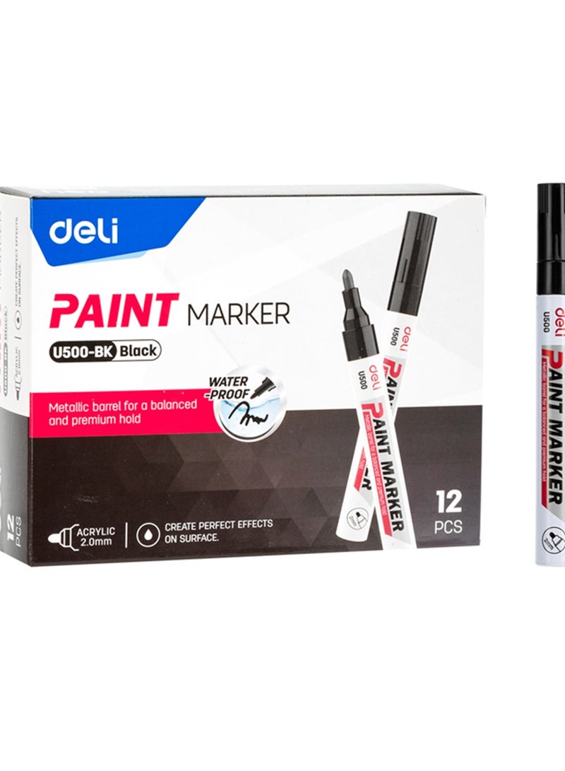 Deli 12-Piece Bullet Tip Paint Marker Black Ink - Image 1