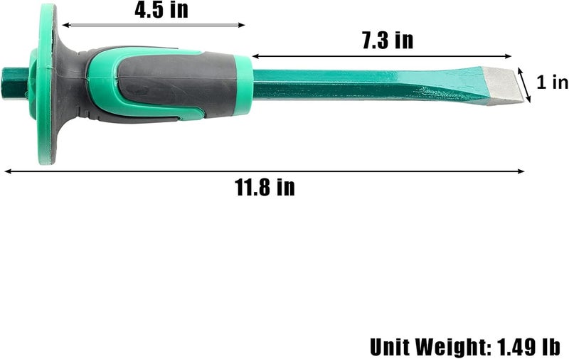 Genubi Industry Masonry Chisel With Hand Guard, 12 inches Heavy Duty Flat End Rock Concrete Mortar Stone Chisel for Demolishing Carving Splitting Breaking Hounding - Image 3