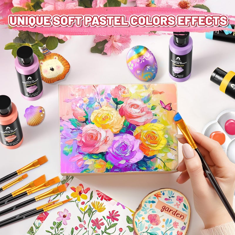 Vigorfun 52 Pcs Pastel Acrylic Paint Set with 12 Brushes, 2 Knives & Palette, 36 Colors (2oz/60ml) - for Adults, Artists & Beginners - Canvas Ceramic Rock Wood Egg Painting Kit - Image 3