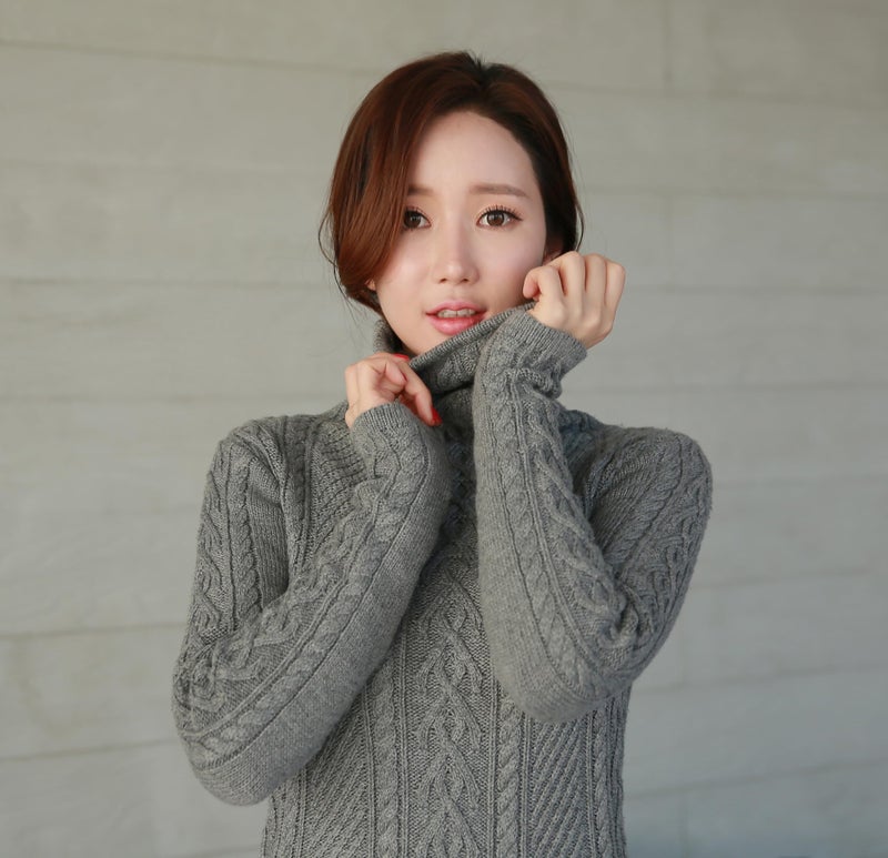 v28 Women Polo Neck Turtleneck Knit Stretchable Elasticity Long Slim Sweater (L,Dark Grey) - Image 3