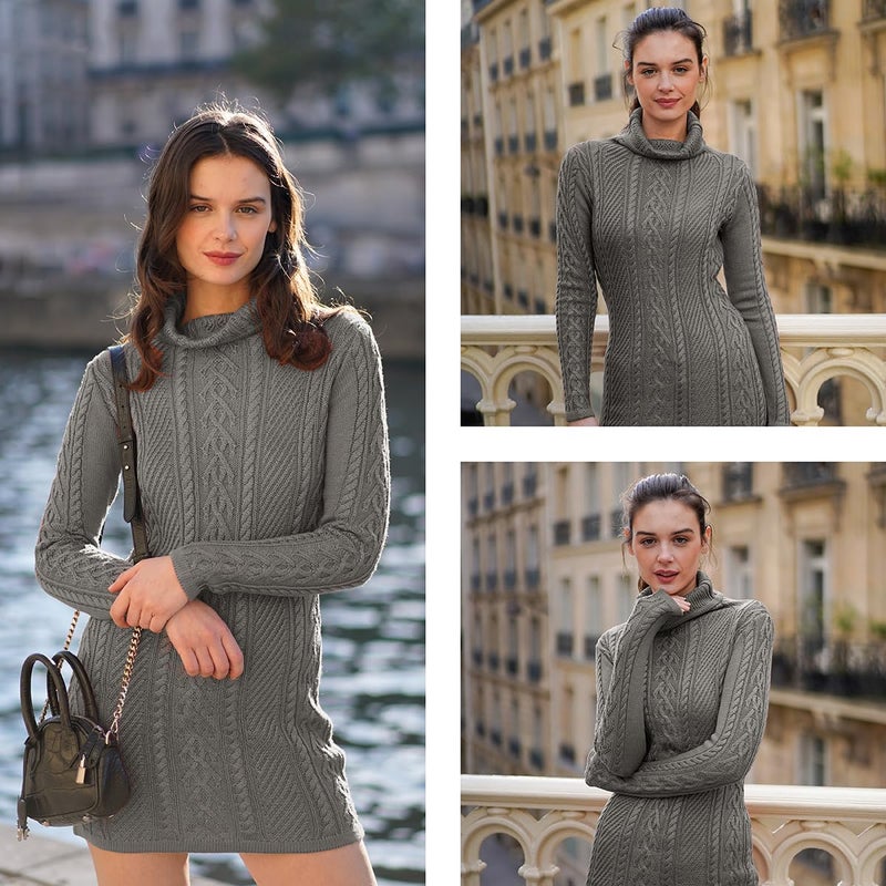 v28 Women Polo Neck Turtleneck Knit Stretchable Elasticity Long Slim Sweater (L,Dark Grey) - Image 4