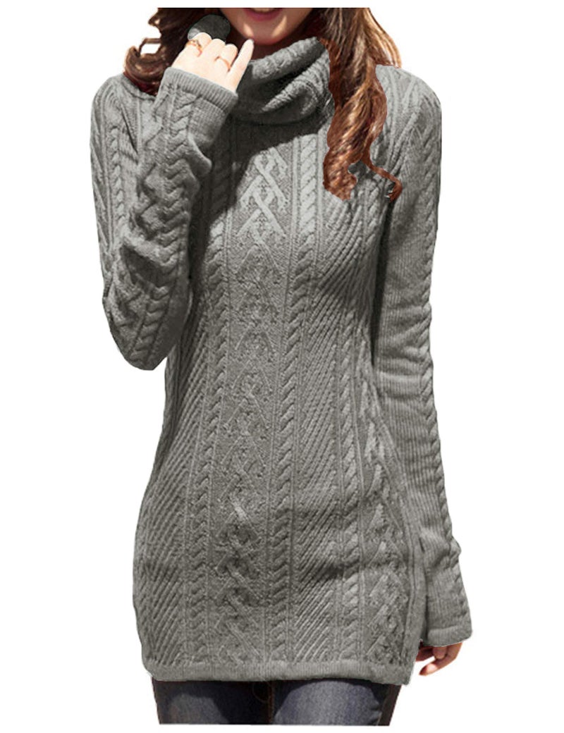 v28 Women Polo Neck Turtleneck Knit Stretchable Elasticity Long Slim Sweater (L,Dark Grey) - Image 1