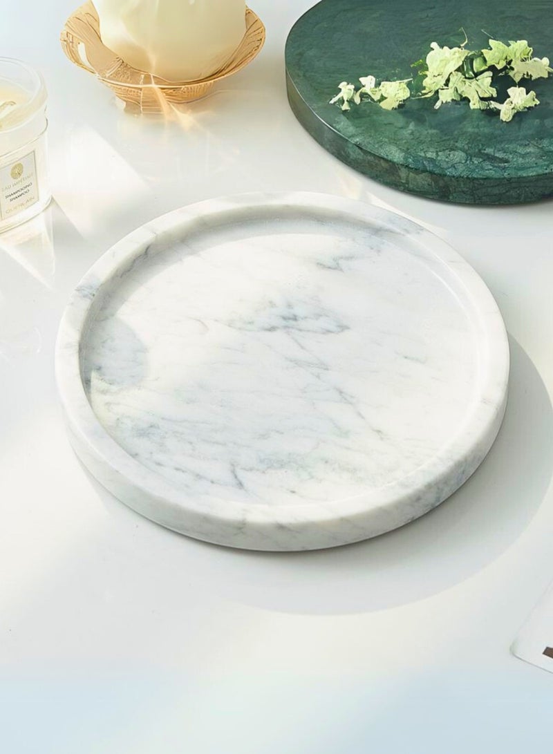 1Chase Elegant White Natural Round Marble Tray – Premium Serving Tray for Home Décor - Image 3