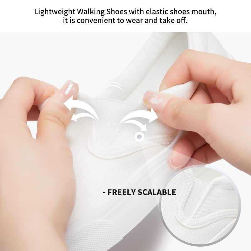 hash bubbie Women's Slip on Shoes Low Top Canvas Sneakers Loafers Non Slip Fashion Casual Low Cut Shoes(White Mono.US7.5)â€¦ - Image 4