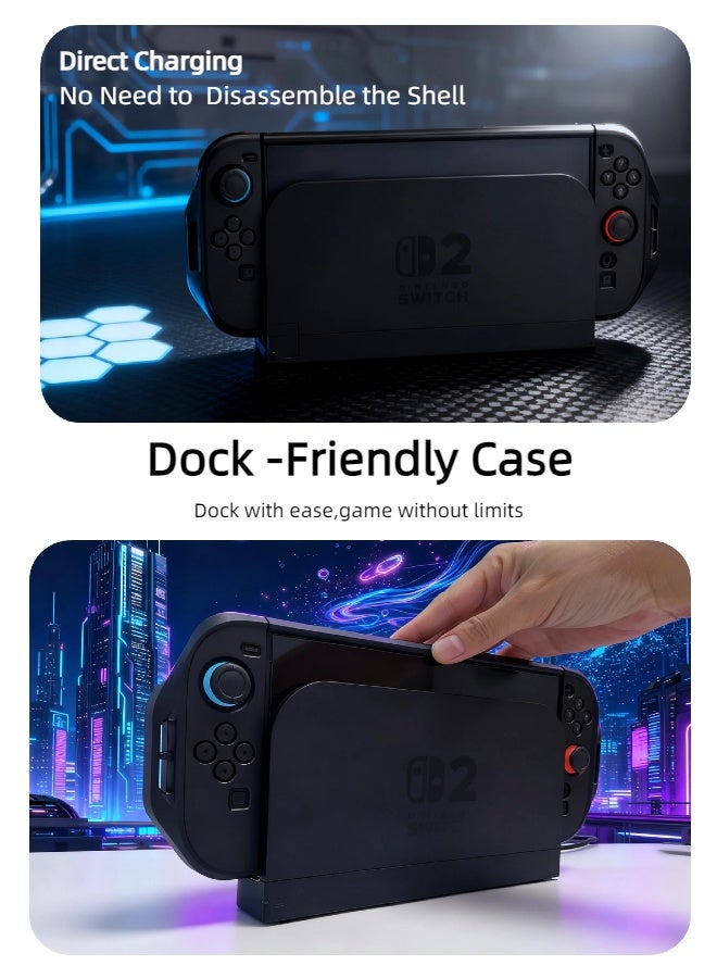 CoolRabbie Dockable Case for Nintendo Switch 2 2025, TPU Grip Protective Cover Accessories with Ergonomic Design for Switch 2 Console & JoyCon, Shock-Absorption Anti-Scratch Precise Cutouts, With 6 Pcs Silicone Thumb Grip Caps - Image 2