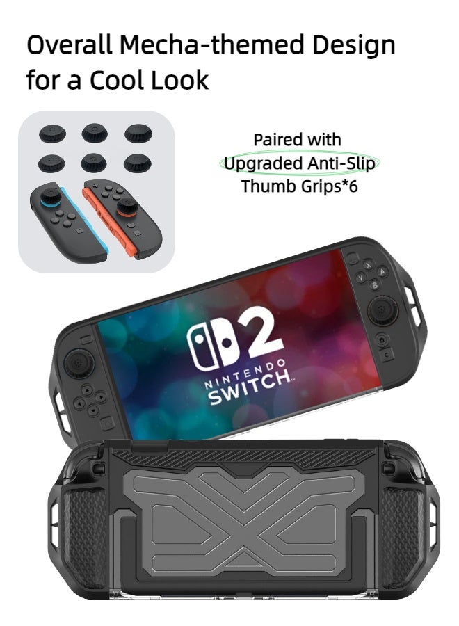 CoolRabbie Dockable Case for Nintendo Switch 2 2025, TPU Grip Protective Cover Accessories with Ergonomic Design for Switch 2 Console & JoyCon, Shock-Absorption Anti-Scratch Precise Cutouts, With 6 Pcs Silicone Thumb Grip Caps - Image 5