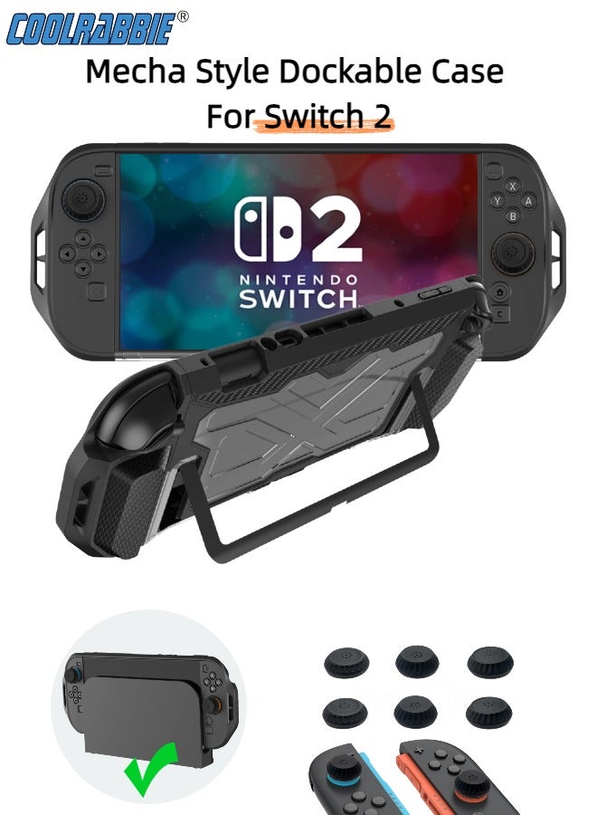 CoolRabbie Dockable Case for Nintendo Switch 2 2025, TPU Grip Protective Cover Accessories with Ergonomic Design for Switch 2 Console & JoyCon, Shock-Absorption Anti-Scratch Precise Cutouts, With 6 Pcs Silicone Thumb Grip Caps - Image 1