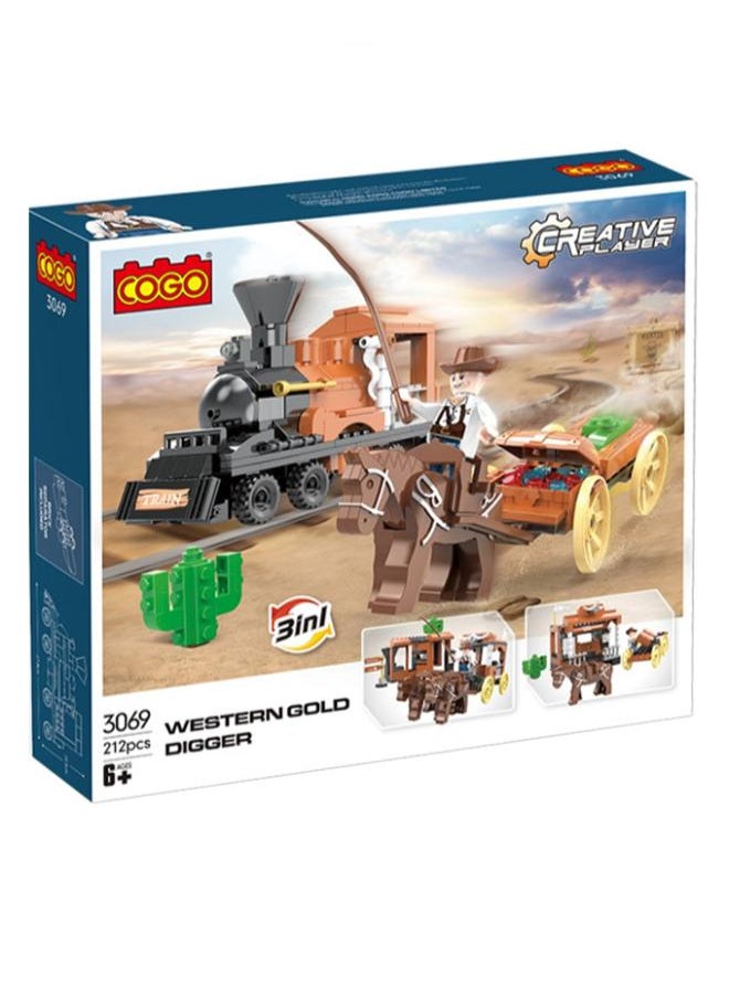 COGO - Cogo 3069 3 IN 1 Train And Wild West Gold Digger Set Building Blocks - 212  Pcs - Image 1
