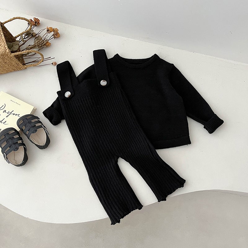Girls Casual Knit Strap Pants Set Apricot Sweater  - Image 2
