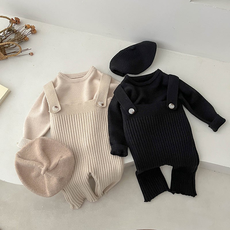 Girls Casual Knit Strap Pants Set Apricot Sweater  - Image 3