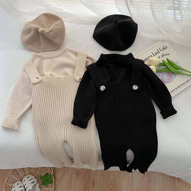 Girls Casual Knit Strap Pants Set Apricot Sweater  - Image 5