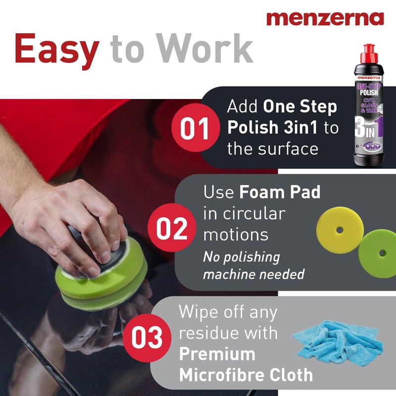 menzerna One-Step Polish 3in1 I Medium Cut Polish with High Gloss Finish & Seal in One I Buffing & Polishing Compound for Car Maintenance I Swirls, Holograms & Scratches I Car Body Repair I 16 fl oz. - Image 4
