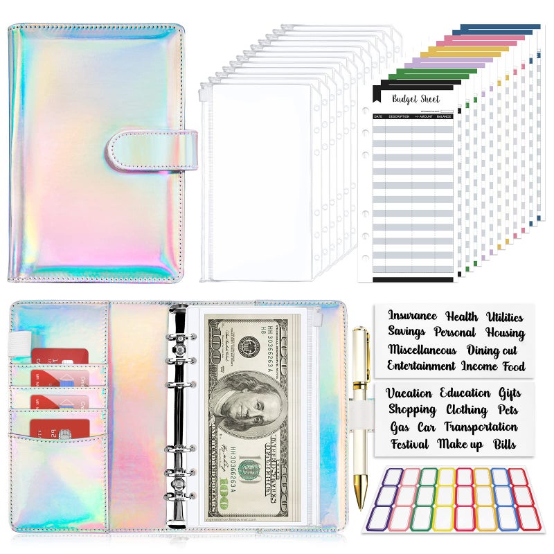 Onlyesh Budget Binder, Budget Binder with Zipper Envelopes, Cash Envelopes for Budgeting, Money Organizer for Cash, 28Pcs Budget Binder with Cash Envelopes(Silver) - Image 1