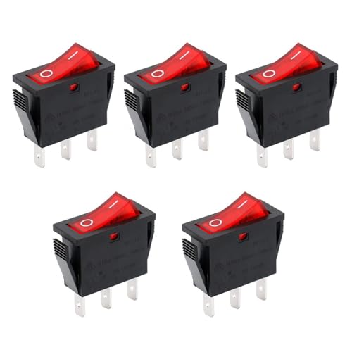 Baomain 5-Pack Rocker Switch with Red Light, ON/Off SPST 3 Pin 16A/250VAC 16A/125VAC UL VDE List, for Car, Boat and Household Appliances - Image 1