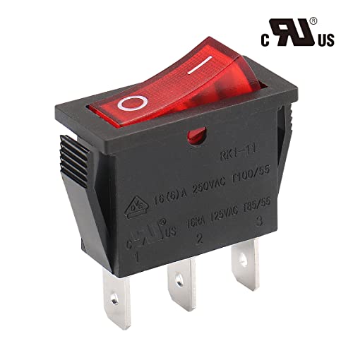 Baomain 5-Pack Rocker Switch with Red Light, ON/Off SPST 3 Pin 16A/250VAC 16A/125VAC UL VDE List, for Car, Boat and Household Appliances - Image 2