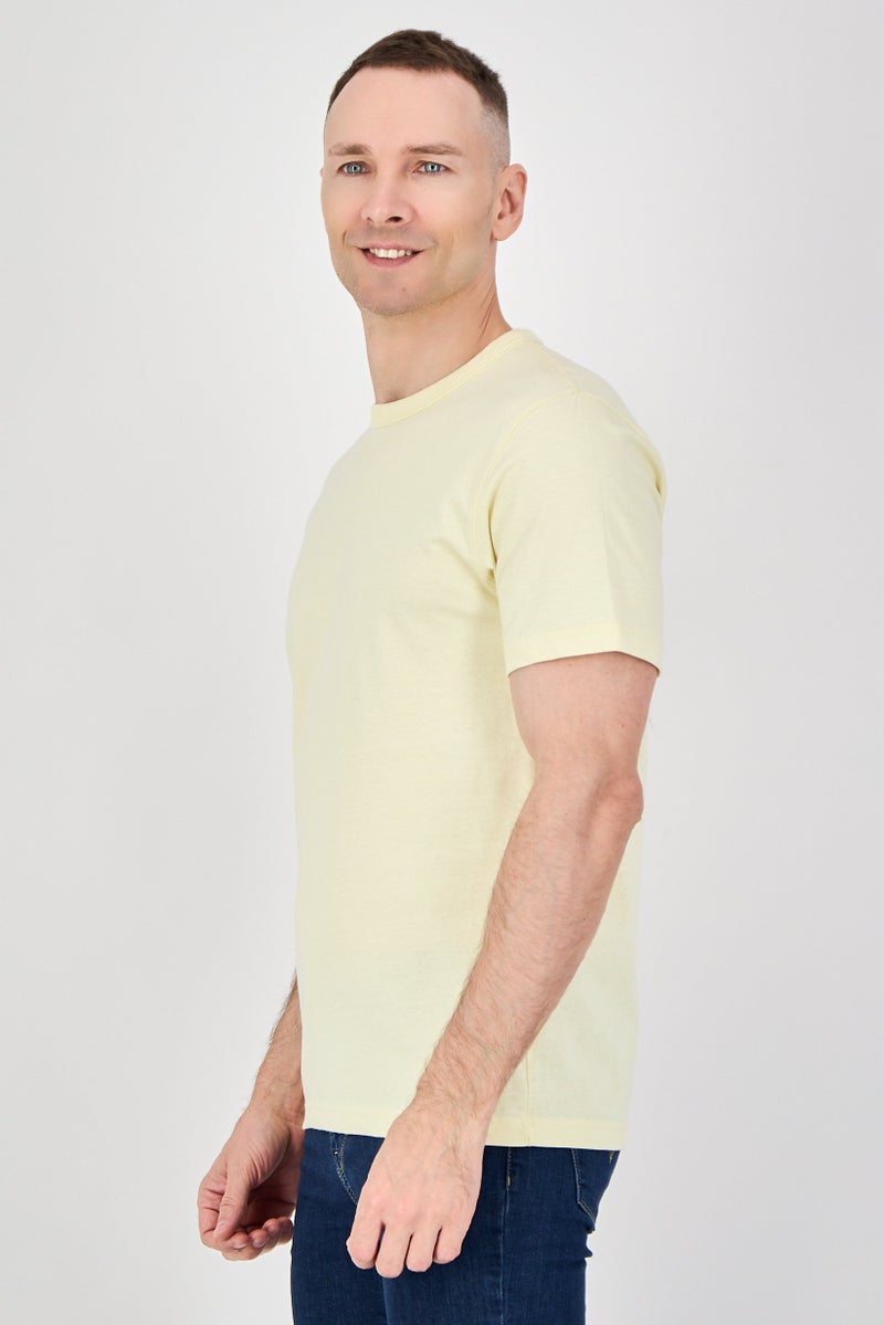 Celio Men Crew Neck Short Sleeves Plain T-Shirt, Yellow - Image 2