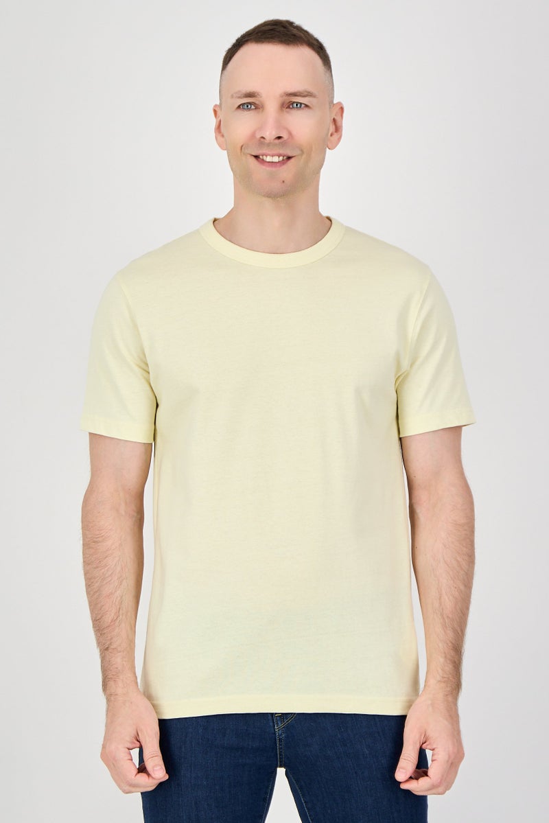 Celio Men Crew Neck Short Sleeves Plain T-Shirt, Yellow - Image 1
