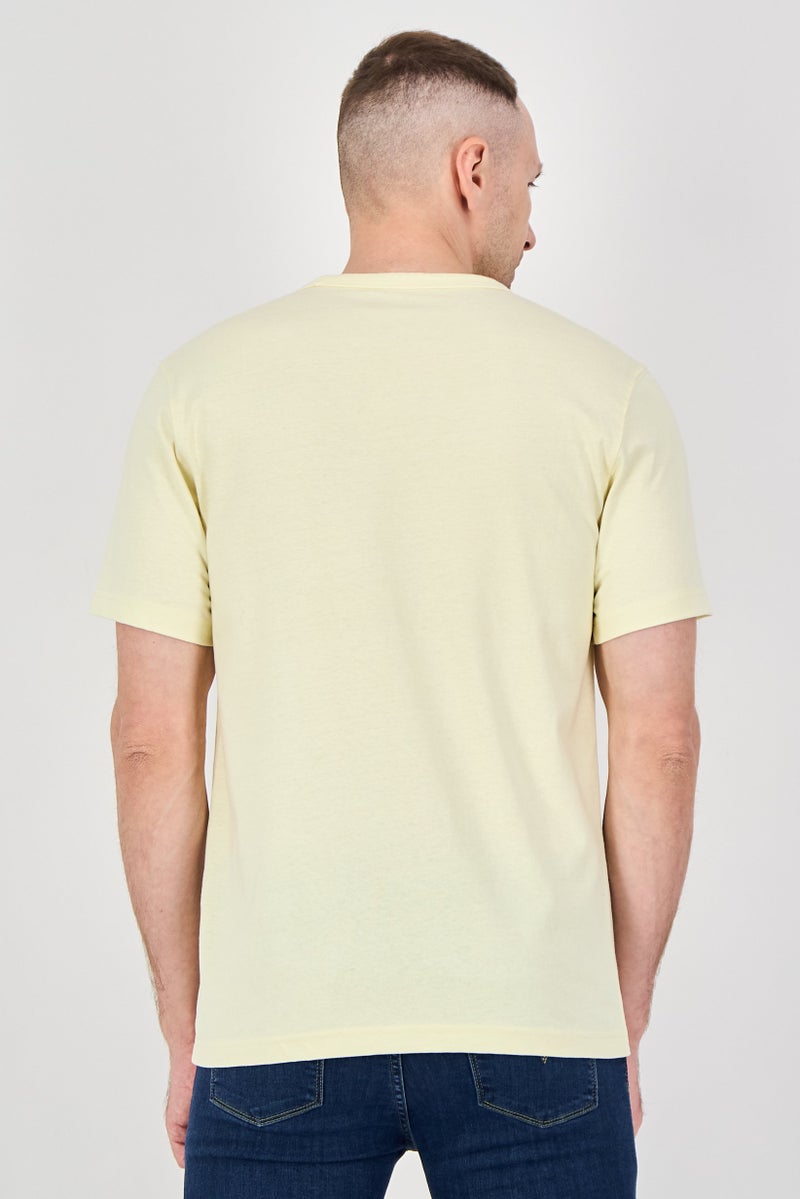 Celio Men Crew Neck Short Sleeves Plain T-Shirt, Yellow - Image 3
