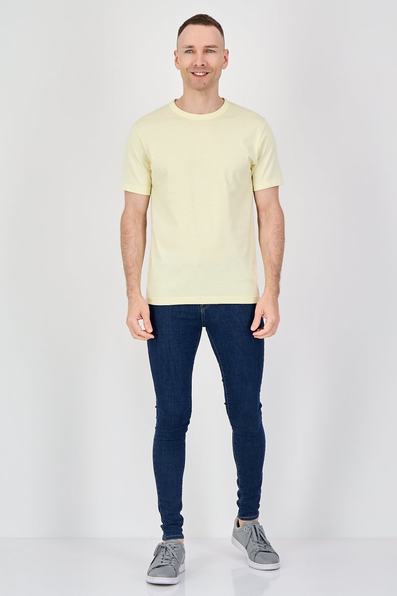Celio Men Crew Neck Short Sleeves Plain T-Shirt, Yellow - Image 4