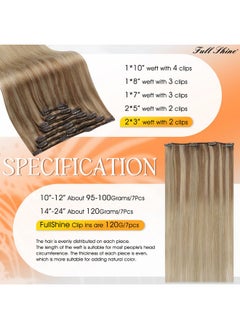 Full Shine Clip In Hair Extensions Real Human Hair Balayage Blonde Human Hair Extensions Clip Ins Golden Blonde Mix 16 Dirty Blonde Fading To 16 Blonde Silky Straight 7 Pcs 16 Inch  - Image 2