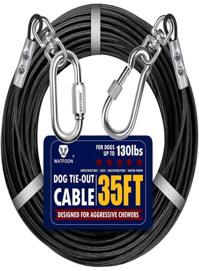 WATFOON Dog Leads for Yard, 35ft Tie Out Runner Steel Wire Cable, Heavy Duty Pet Tether Chains for Dogs Up to 130 Lbs, Outside, Camping, Park (35ft-Black) - Image 1