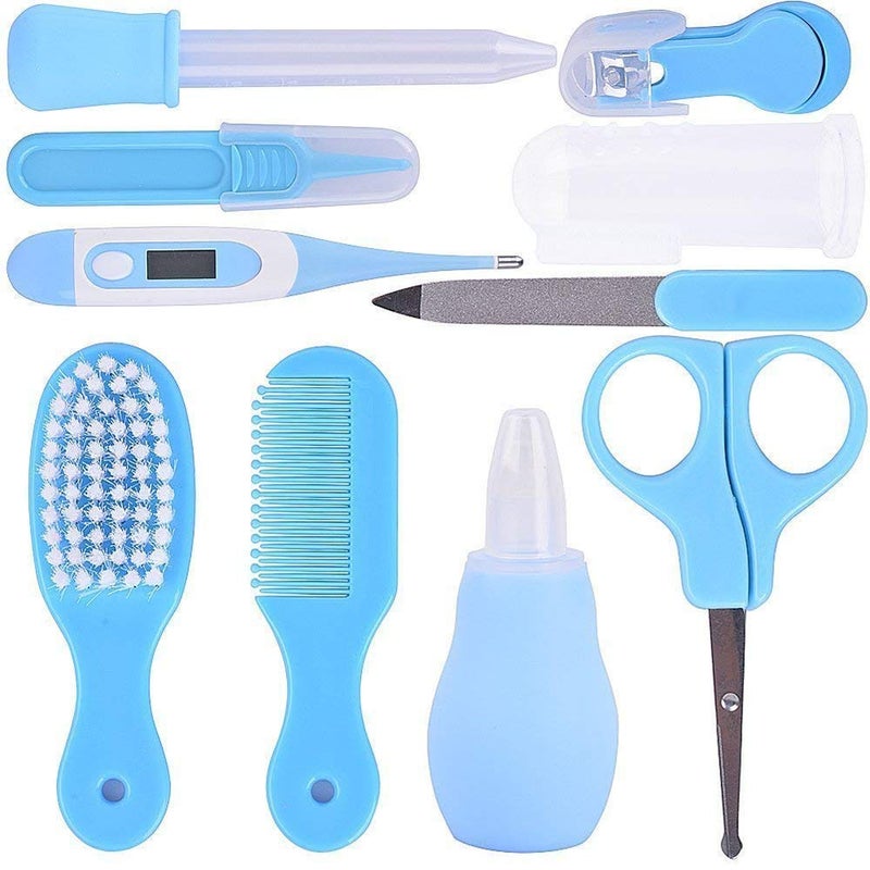 TEEROVA Baby Grooming Kit 10pcs Newborn Nursery Health care Set Baby Nail Clipper File Scissor Tweezer Thermometer Brush Comb (Blue) - Image 2