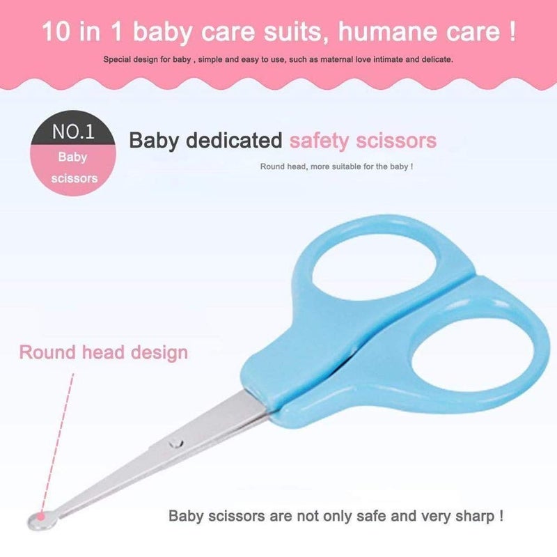 TEEROVA Baby Grooming Kit 10pcs Newborn Nursery Health care Set Baby Nail Clipper File Scissor Tweezer Thermometer Brush Comb (Blue) - Image 3