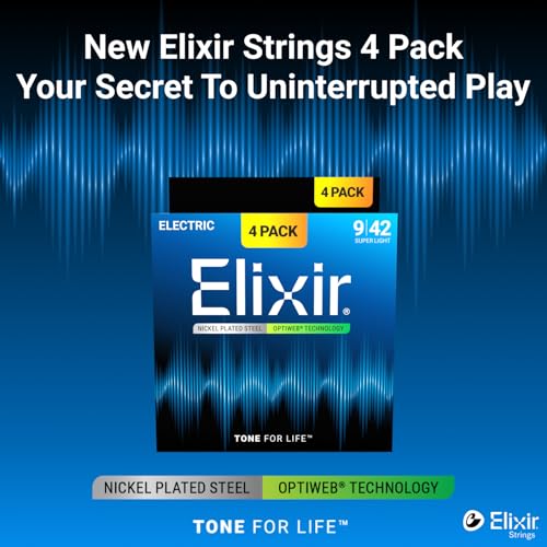 Elixir Strings Electric Guitar Strings Nickel Plated Steel with OPTIWEB Technology LongestLasting Crisp Tone with Comfortable Feel 4 Pack Super Light 942 - Image 3