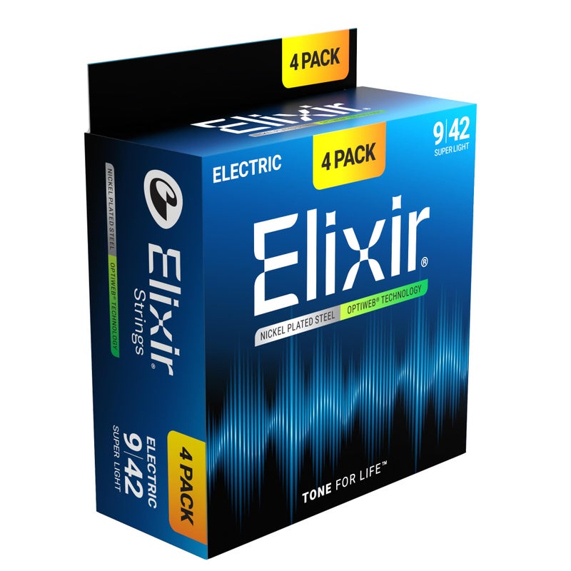 Elixir Strings Electric Guitar Strings Nickel Plated Steel with OPTIWEB Technology LongestLasting Crisp Tone with Comfortable Feel 4 Pack Super Light 942 - Image 2