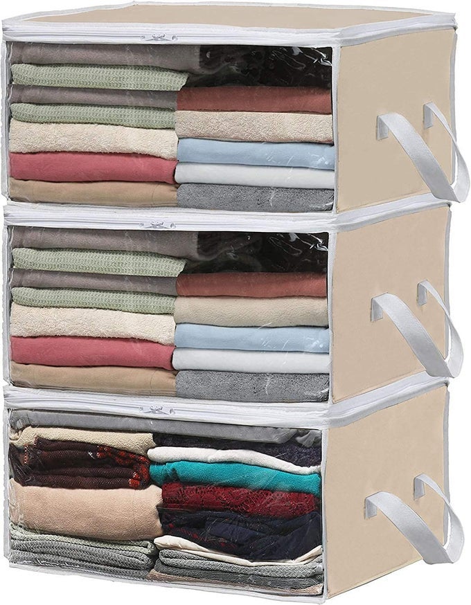 NON WOVEN BIG RECTANGULAR UNDERBED STORAGEBAG WITH TRANSPARENT WINDOW PACK BEIGE 3