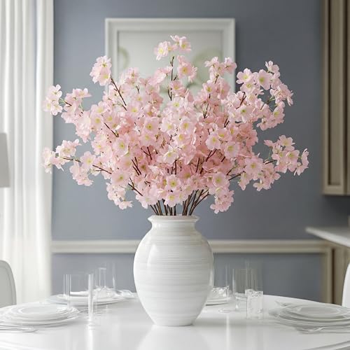 Daifunli 6 Pcs Artificial Cherry Blossom Branches Silk Fake Cherry Blossom Flowers 43 Inch Faux Stems for Spring Home Decor Table Centerpieces Wedding BouquetsLight PinkClassic - Image 1