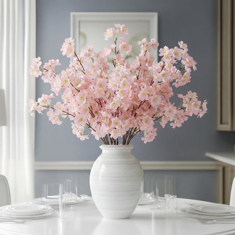 Daifunli 6 Pcs Artificial Cherry Blossom Branches Silk Fake Cherry Blossom Flowers 43 Inch Faux Stems for Spring Home Decor Table Centerpieces Wedding BouquetsLight PinkClassic - Image 2