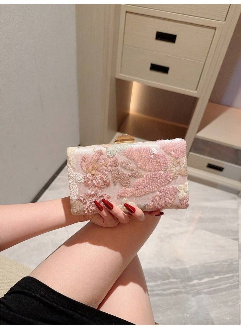 شنطة سهرة نسائية كلتش مطرزة بالخرز والترتر تصميم فاخر للمناسبات - Image 3