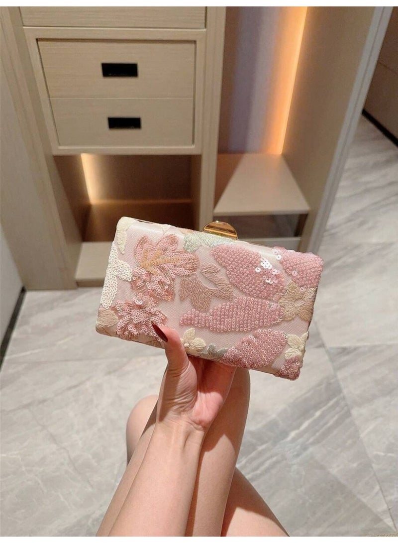شنطة سهرة نسائية كلتش مطرزة بالخرز والترتر تصميم فاخر للمناسبات - Image 2