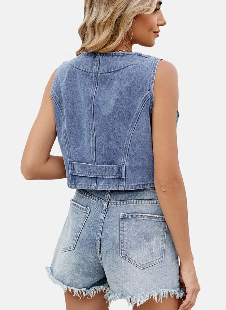 YUNIQEE Blue V Neck Plain Top