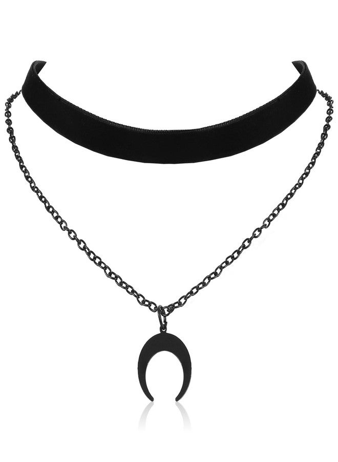 Yolev Halloween Black Choker Chokers Necklace for Women with Moon Pendant Velvet Layered Gothic Chokers Necklace for 80s 90s Party Halloween Christmas Jewelry Gift for Women - Image 1