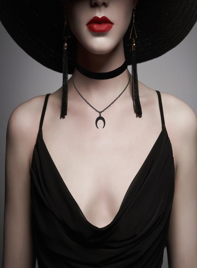 Yolev Halloween Black Choker Chokers Necklace for Women with Moon Pendant Velvet Layered Gothic Chokers Necklace for 80s 90s Party Halloween Christmas Jewelry Gift for Women - Image 5
