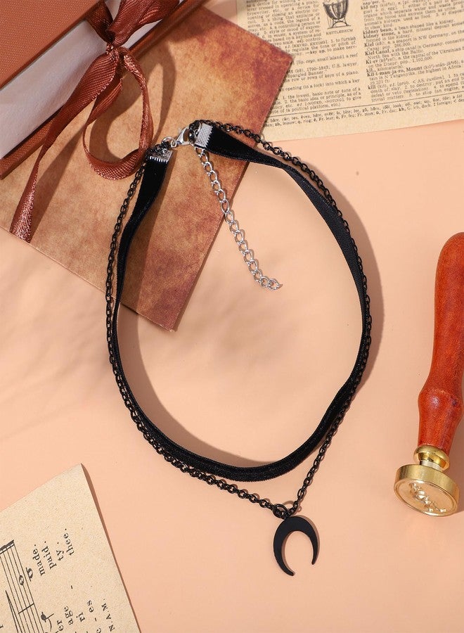 Yolev Halloween Black Choker Chokers Necklace for Women with Moon Pendant Velvet Layered Gothic Chokers Necklace for 80s 90s Party Halloween Christmas Jewelry Gift for Women - Image 4