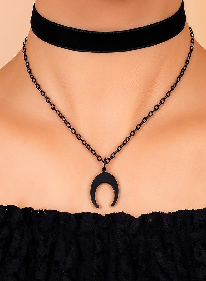 Yolev Halloween Black Choker Chokers Necklace for Women with Moon Pendant Velvet Layered Gothic Chokers Necklace for 80s 90s Party Halloween Christmas Jewelry Gift for Women - Image 3