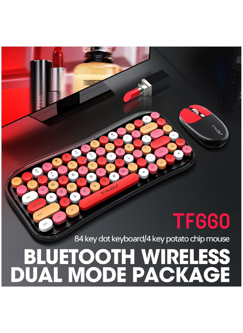 T-WOLF Wireless Keyboard and Mouse 2.4G Keyboard Wireless With Colorful 68 Keys Typewriter Retro Round Keycap For PC Laptop Tablet Computer Windows Black  - Image 4