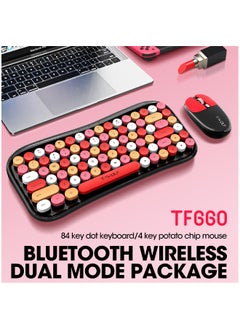 T-WOLF Wireless Keyboard and Mouse 2.4G Keyboard Wireless With Colorful 68 Keys Typewriter Retro Round Keycap For PC Laptop Tablet Computer Windows Black  - Image 5