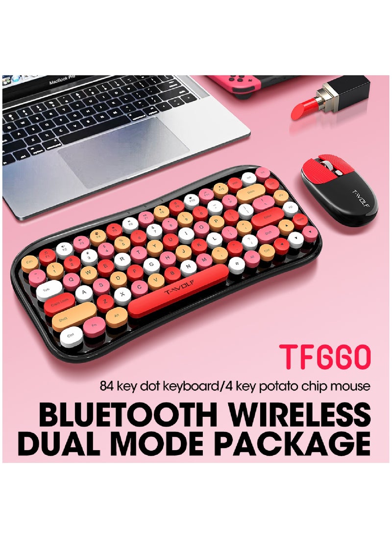 T-WOLF Wireless Keyboard and Mouse 2.4G Keyboard Wireless With Colorful 68 Keys Typewriter Retro Round Keycap For PC Laptop Tablet Computer Windows Black  - Image 5